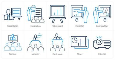 un conjunto de 10 negocio presentación íconos como presentación, explicación, blanco tablero vector