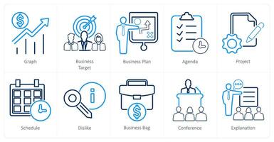 A set of 10 business presentation icons as graph, business target, business plan vector