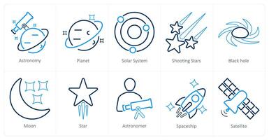A set of 10 astronomy icons as astronomy, planet, solar system vector