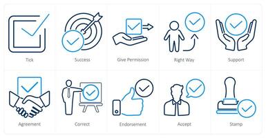 A set of 10 checkmark icons as tick, success, give permission vector