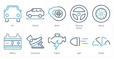 un conjunto de 10 coche íconos como auto, vehículo, freno vector