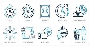 A set of 10 mix icons as time, stopwatch, hourglass vector