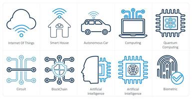 un conjunto de 10 mezcla íconos como Internet de cosas, inteligente casa, autónomo coche vector