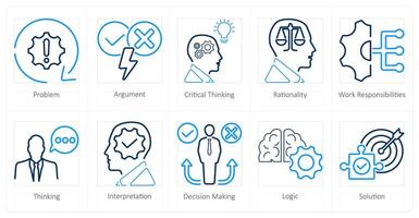A set of 10 critical thinking icons as problem, argument, critical thinking vector