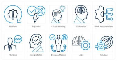 un conjunto de 10 crítico pensando íconos como problema, argumento, crítico pensando vector