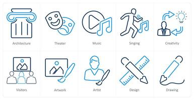 A set of 10 art icons as architecture, theater, music vector