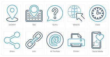 A set of 10 contact icons as location, gps, query vector