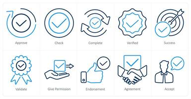 A set of 10 checkmark icons as approve, check, complete vector