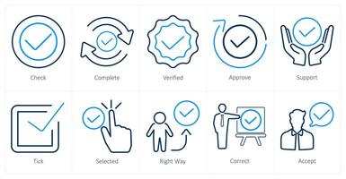 un conjunto de 10 marca de verificación íconos como controlar, completo, verificado vector