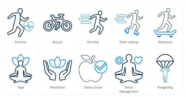 A set of 10 mix icons as exercise, bicycle, running vector