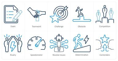 un conjunto de 10 desafío íconos como examen, trabajo en equipo, desafío vector