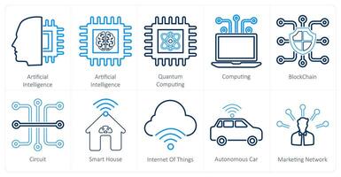 A set of 10 mix icons as artificial intelligence, quantum computing, computing, blockchain vector