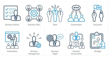 A set of 10 mix icons as business activity, business team, team vector