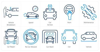 A set of 10 car icons as vehicle, speed, car service vector