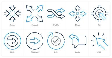 A set of 10 arrows icons as center, expand, shuffle vector