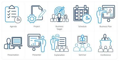 A set of 10 business presentation icons as agenda, project, business target vector