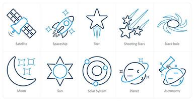 A set of 10 astronomy icons as satellite, spaceship, star vector