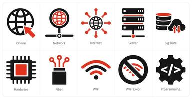 A set of 10 internet computer icons as online, network, internet vector