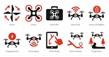 A set of 10 Drone icons as drone, drone box, drone wifi vector