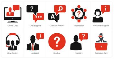 A set of 10 customer support icons as online chat, chat support, question answer vector