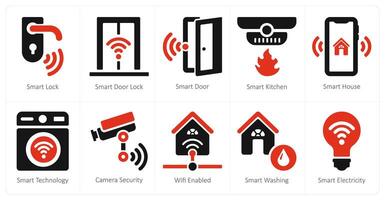 A set of 10 smart home icons as smart lock, smart door, lock, smart door vector