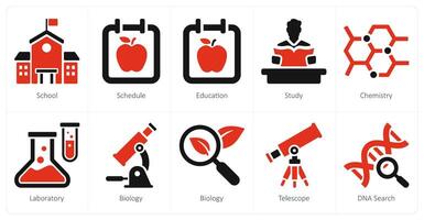 A set of 10 school and education icons as school and educationand educationand educationschedule, education vector