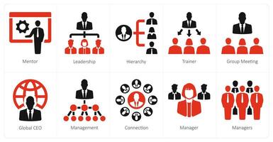 A set of 10 Leadership icons as mentor, leadership, hierarchy vector