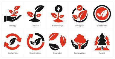 un conjunto de 10 ecología íconos como ecología, naturaleza, verde energía vector