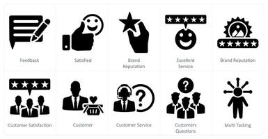 A set of 10 customer service icons as feedback, satisfied, brand reputation, excellent service vector