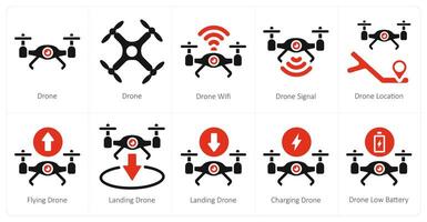 A set of 10 Drone icons as drone, drone wifi, drone signal vector