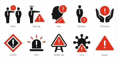 A set of 10 hazard danger icons as warn, warning, alert vector