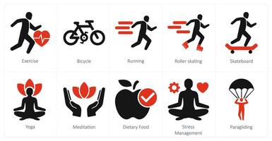 A set of 10 mix icons as exercise, bicycle, running vector