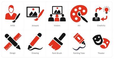 A set of 10 art icons as artist, artwork, visitors vector