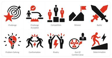 un conjunto de 10 desafío íconos como desafío, desafío aceptado, competencia vector