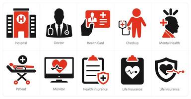 A set of 10 health checkup icons as hospital, doctor, health card vector
