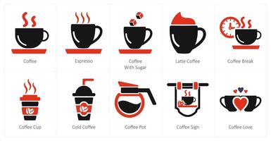 A set of 10 coffee icons as coffee, espresso, coffee with sugar vector