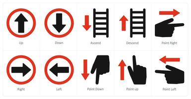 A set of 10 direction icons as up, down, ascend vector