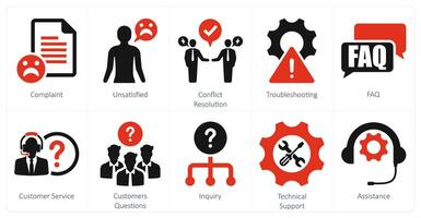 A set of 10 customer service icons as complaint, unsatisfied, conflict resolution vector