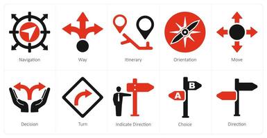 A set of 10 direction icons as navigation, way, itinerary vector