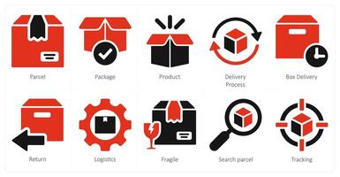 A set of 10 delivery icons as parcel, package, product vector