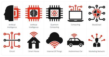 A set of 10 mix icons as artificial intelligence, quantum computing, computing, blockchain vector