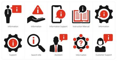 A set of 10 customer support icons as information, information support, instruction manual vector