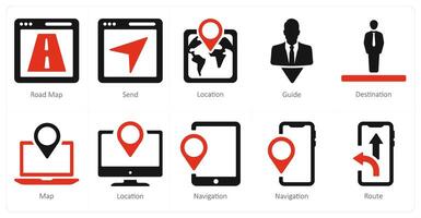 un conjunto de 10 navegación íconos como la carretera mapa, enviar, ubicación vector