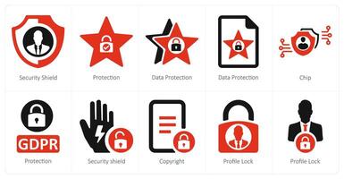 A set of 10 gdpr icons as security shield, protection, data protection vector