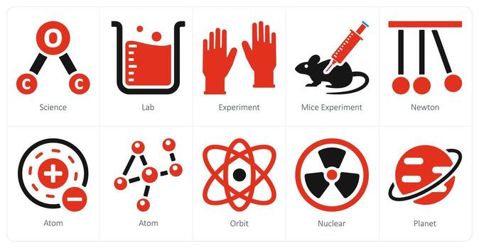 A set of 10 science and experiment and Experiment icons as scienceandexperiment, lab, experiment, mice experiment vector