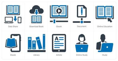 A set of 10 onlineeducation icons as data sharem download book, e book vector