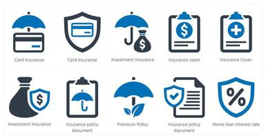 A set of 10 Insurance icons as card insurance, investment insurance, insurance claim vector