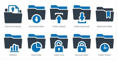 A set of 10 Folder icons as document upload, download folder, folder upload vector