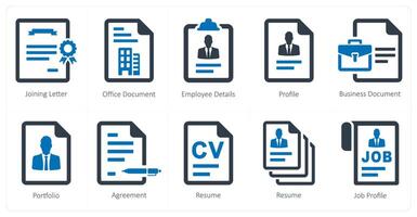 A set of 10 humanresources icons as joining letter, office document, employee details vector