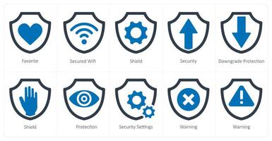 A set of 10 Security icons as favorite, secured wifi, shield, security vector